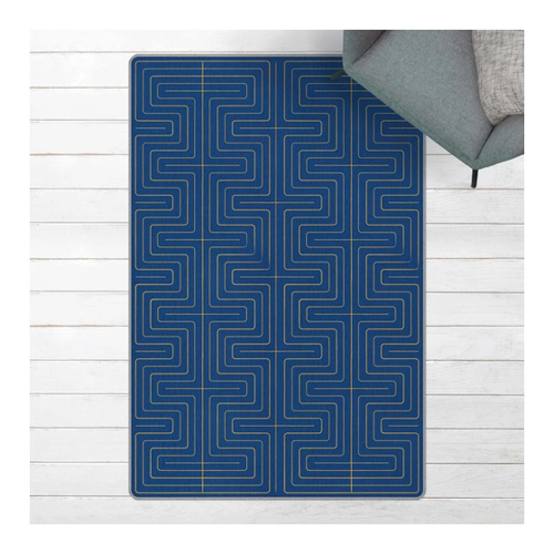 Bild von Teppich Geometrische Wellen blau – Eleganz trifft Funktionalität