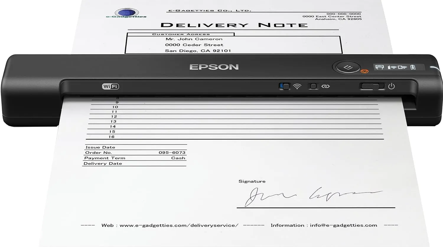 Bild von Epson WorkForce ES-60W mobiler Dokumentenscanner für DIN A4 mit 600 dpi, integriertem Akku und WLAN