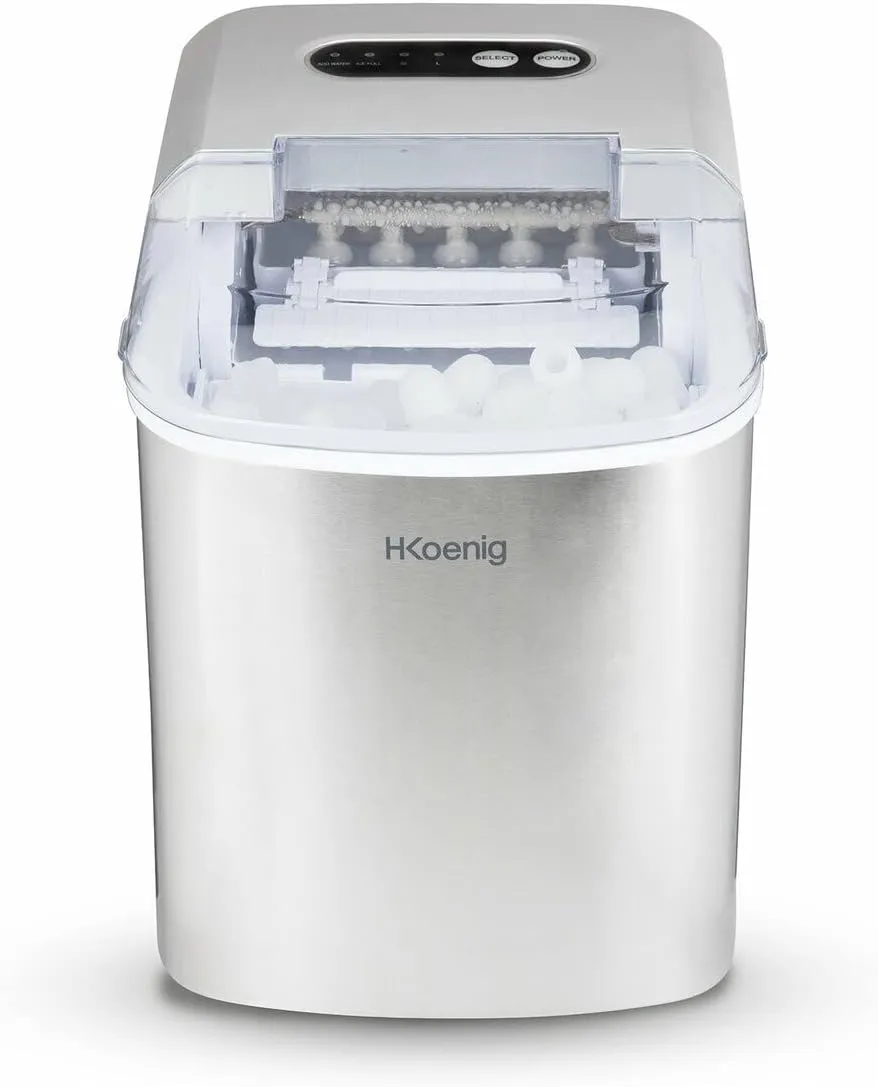 Bild von H.Koenig KB14 Eiswürfelmaschine mit einer täglichen Produktion von 12 kg Eiswürfeln und zwei Eiswürfelgrößen in Silber und Edelstahl