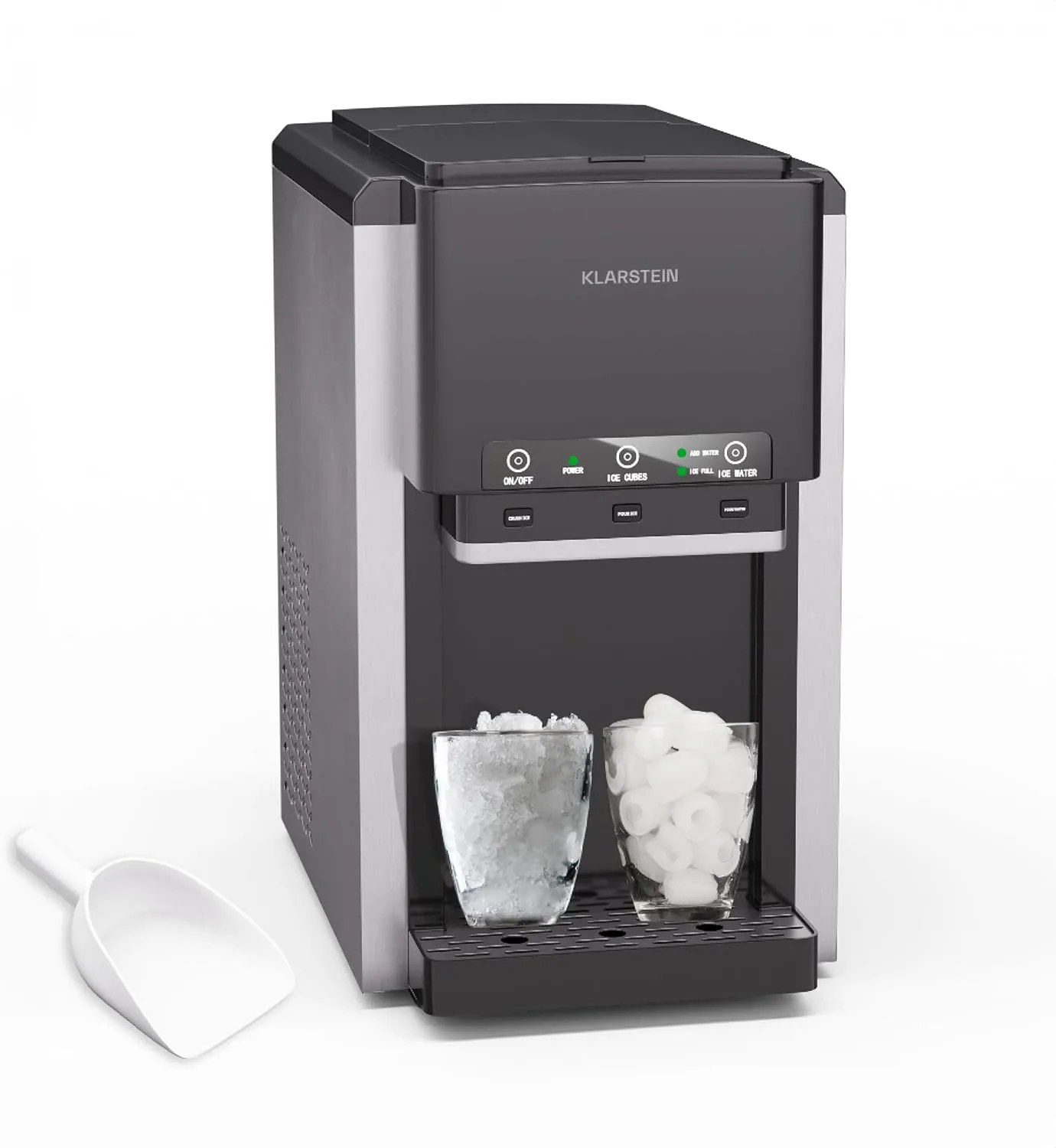 Bild von Klarstein ArcticBlend 3in1 Eiswürfelmaschine mit 20 kg Eisproduktion pro Tag, Edelstahl, 6 Liter Wassertank und Wasserspender in Schwarz