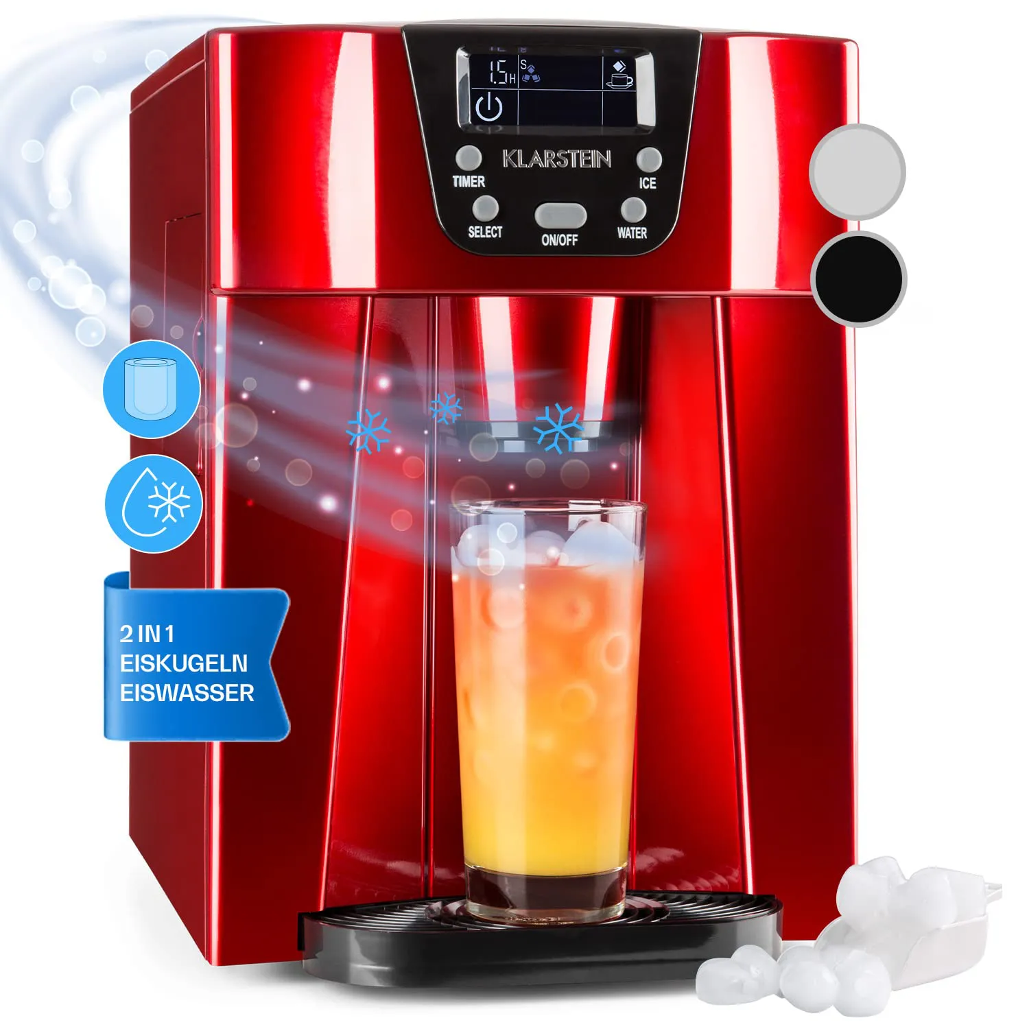 Bild von Klarstein Eiswürfelmaschine mit 2 Litern für 12 kg Eiswürfel und integriertem Wasserspender