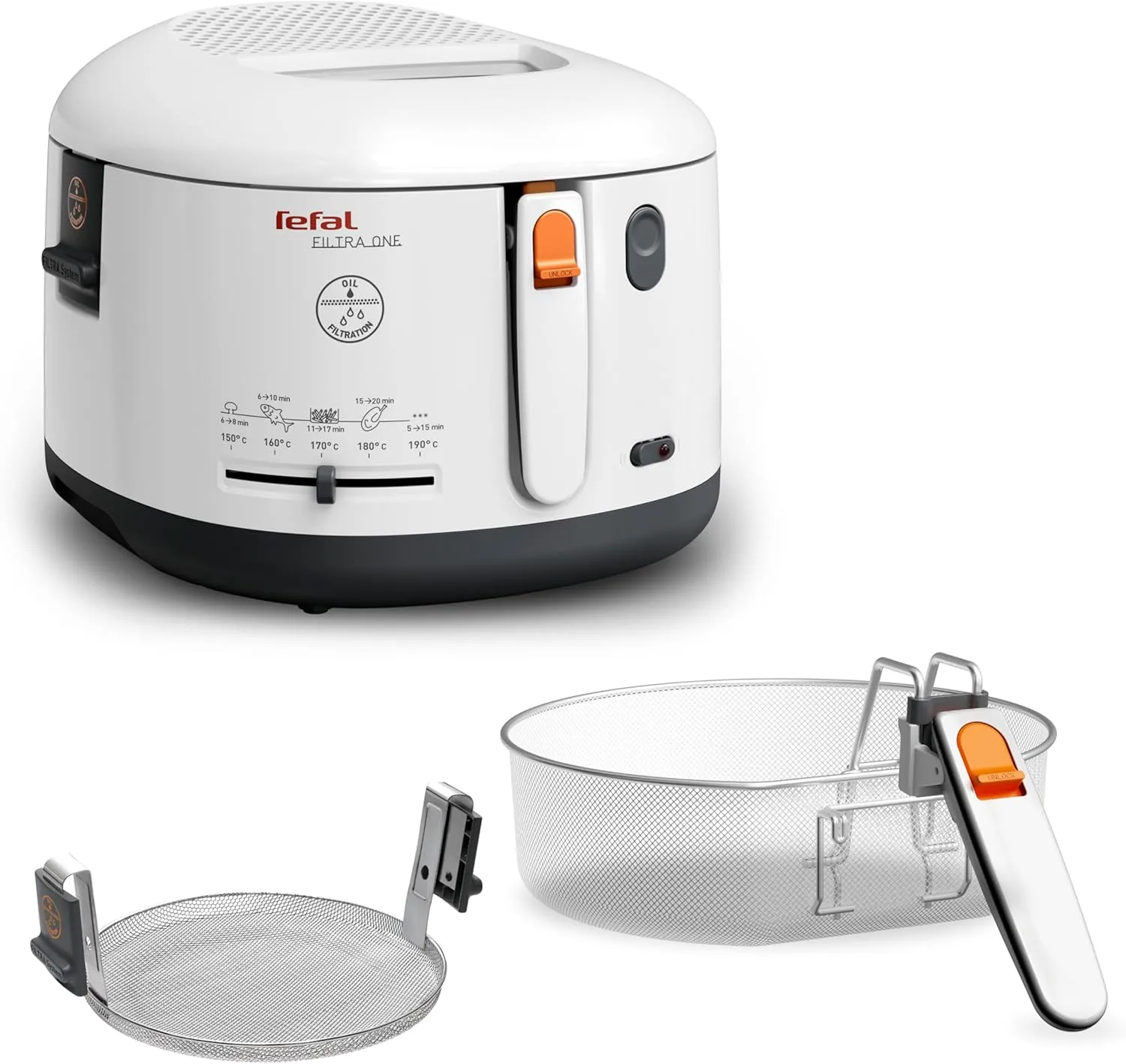 Bild von Tefal FF1631 Fritteuse Filtra One mit 1900 Watt und 1,2 kg Kapazität, ausgestattet mit Clean-Oil-System und spülmaschinenfestem Auffangsieb in Weiß